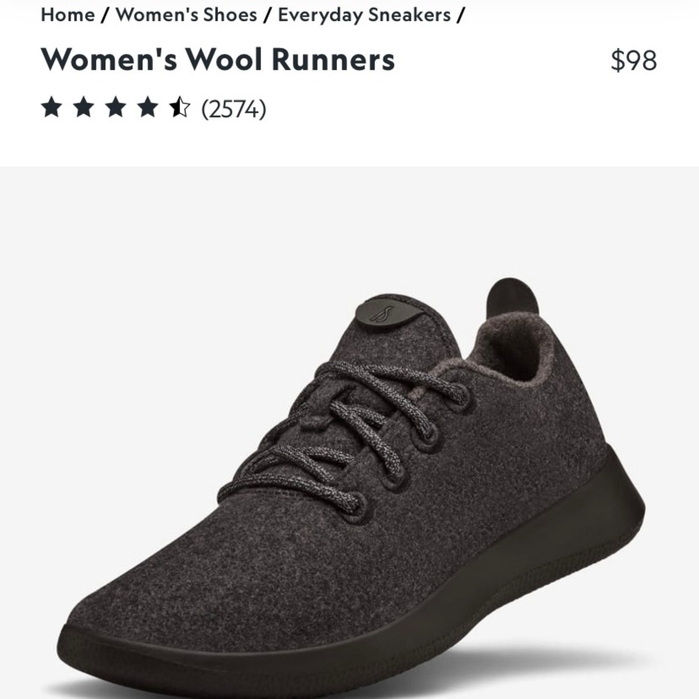 Allbird wool runners, black, size 9, practically brand new.